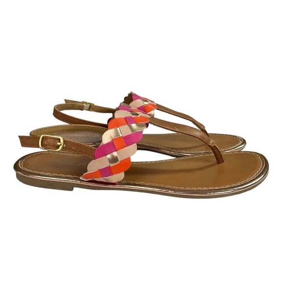 American Eagle Brown with Multicolor Band Strap Thong Sandals - Size:8 - Picture 1 of 8